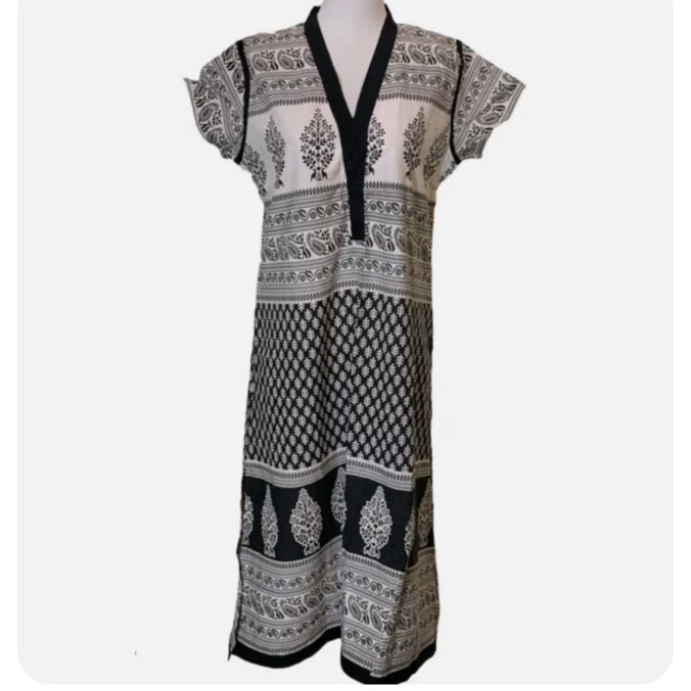 Tunic Dress Women’s 42 Dress Cover Up BOHO Hippie Indy Ethnic White Black